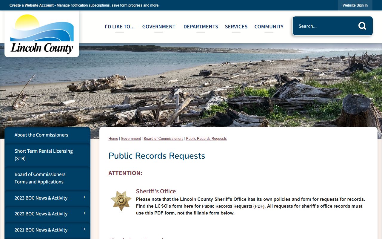 Lincoln County inmate records public records request page