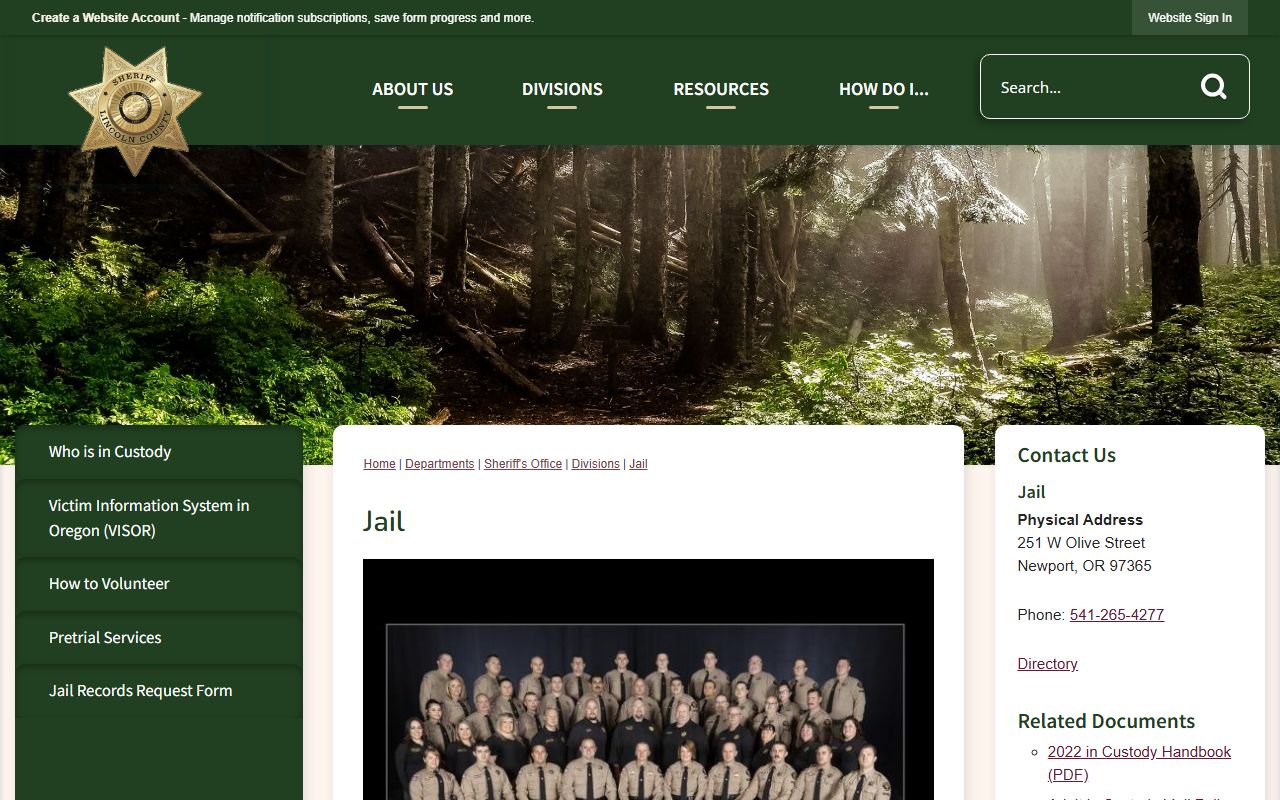 Lincoln County inmate population jail page with roster and capacity information